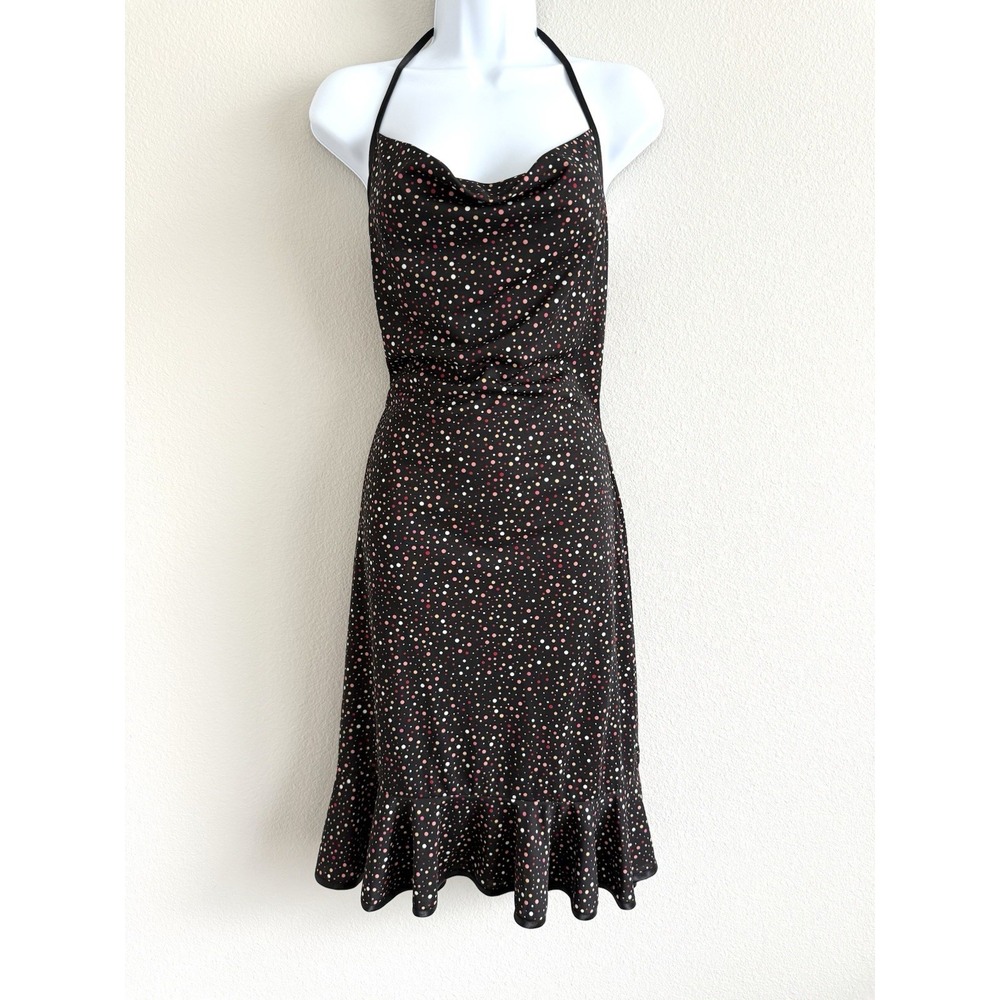 Vintage‎ Y2K Halter Slip Dress Womens Medium Polka Dot Flounce Hem 90s Inspired